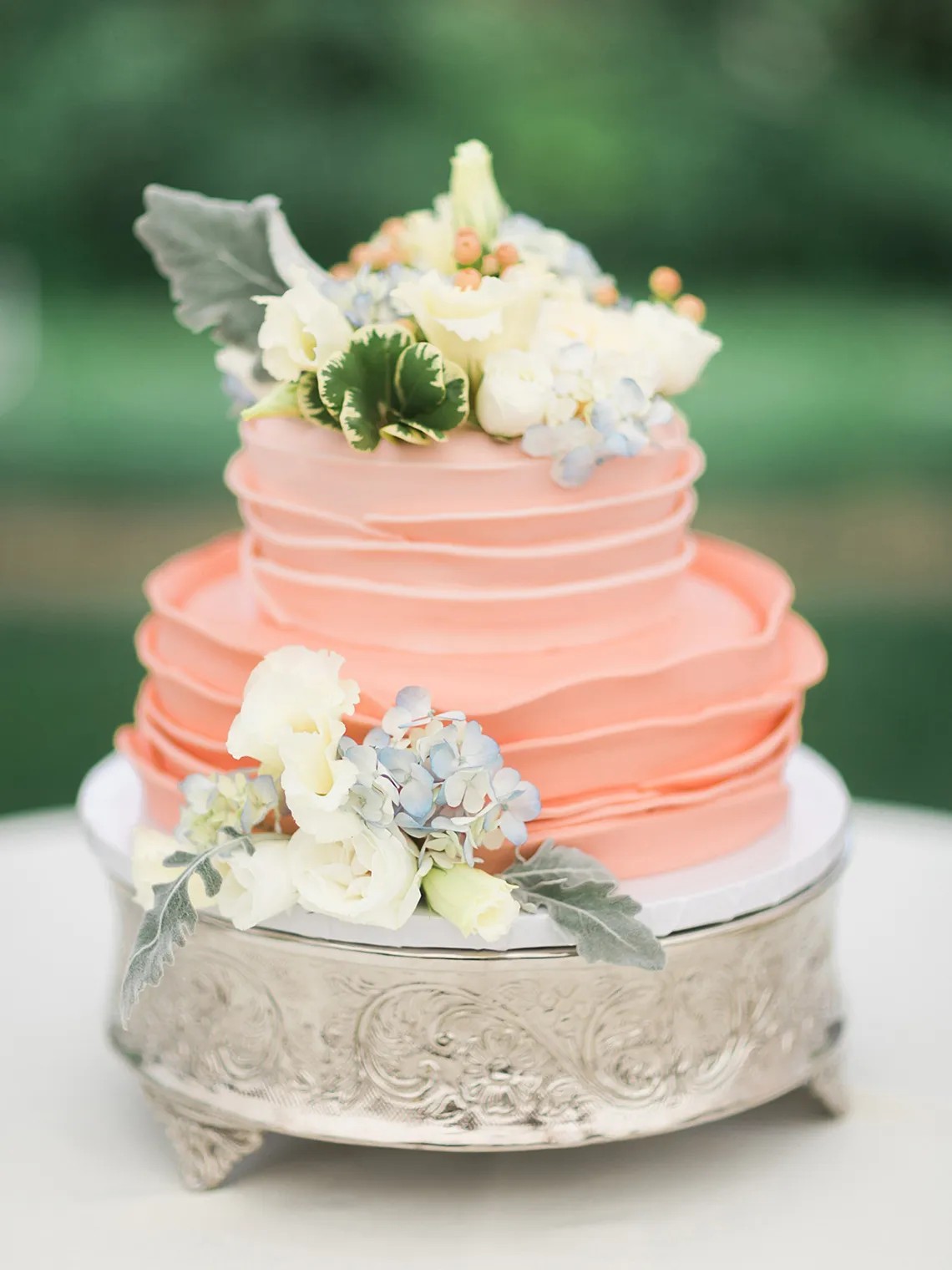 Small Pink Ruffled Fondant Wedding Cake