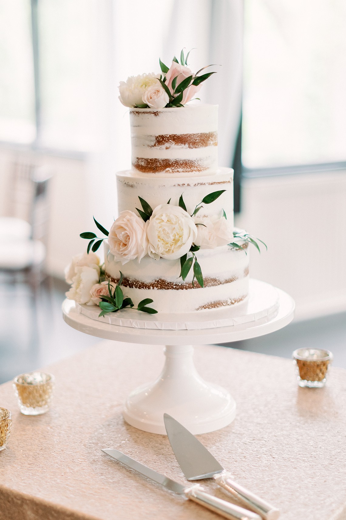 Naked Wedding Cake with Blush Florals