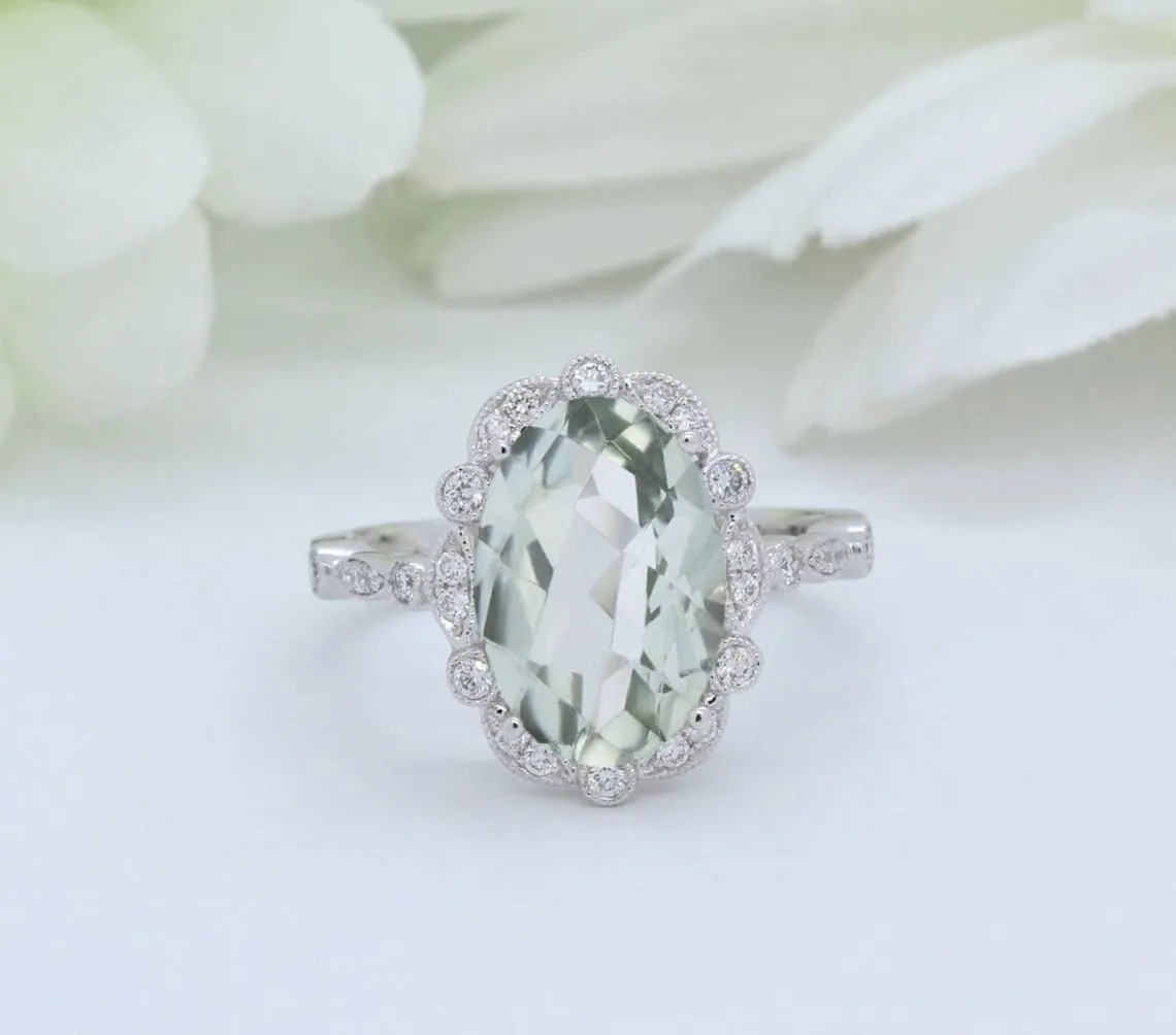 Green Amethyst Oval Engagement Ring