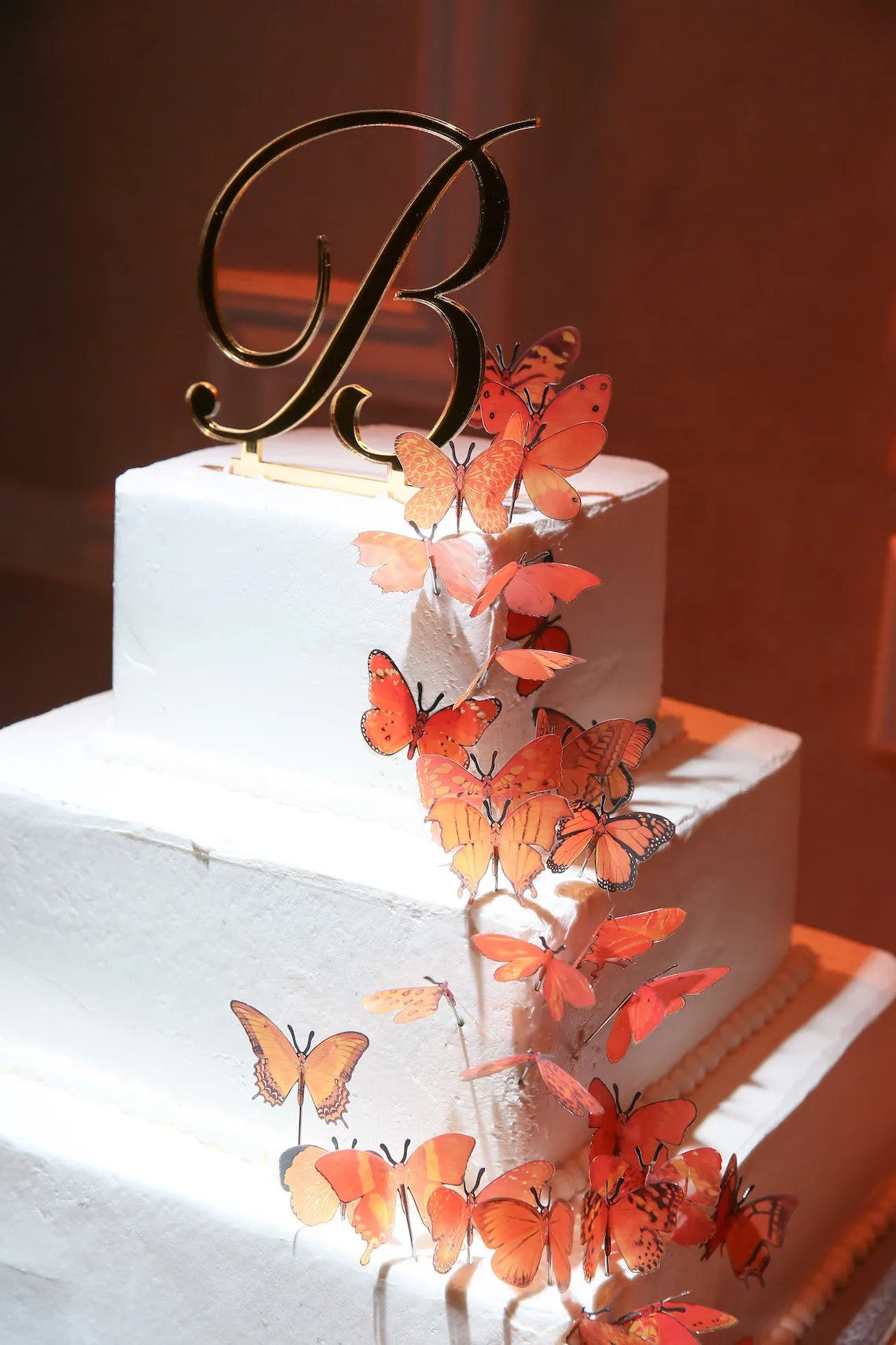 Square White Butterfly Wedding Cake