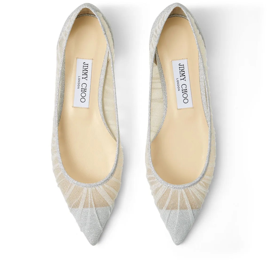 Silver Tulle Flat Wedding Shoes