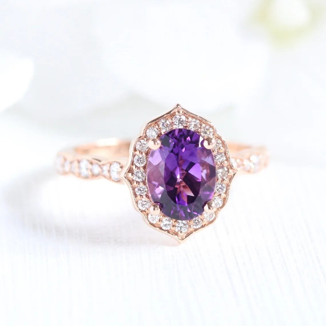 Amethyst & Diamond Engagement Ring