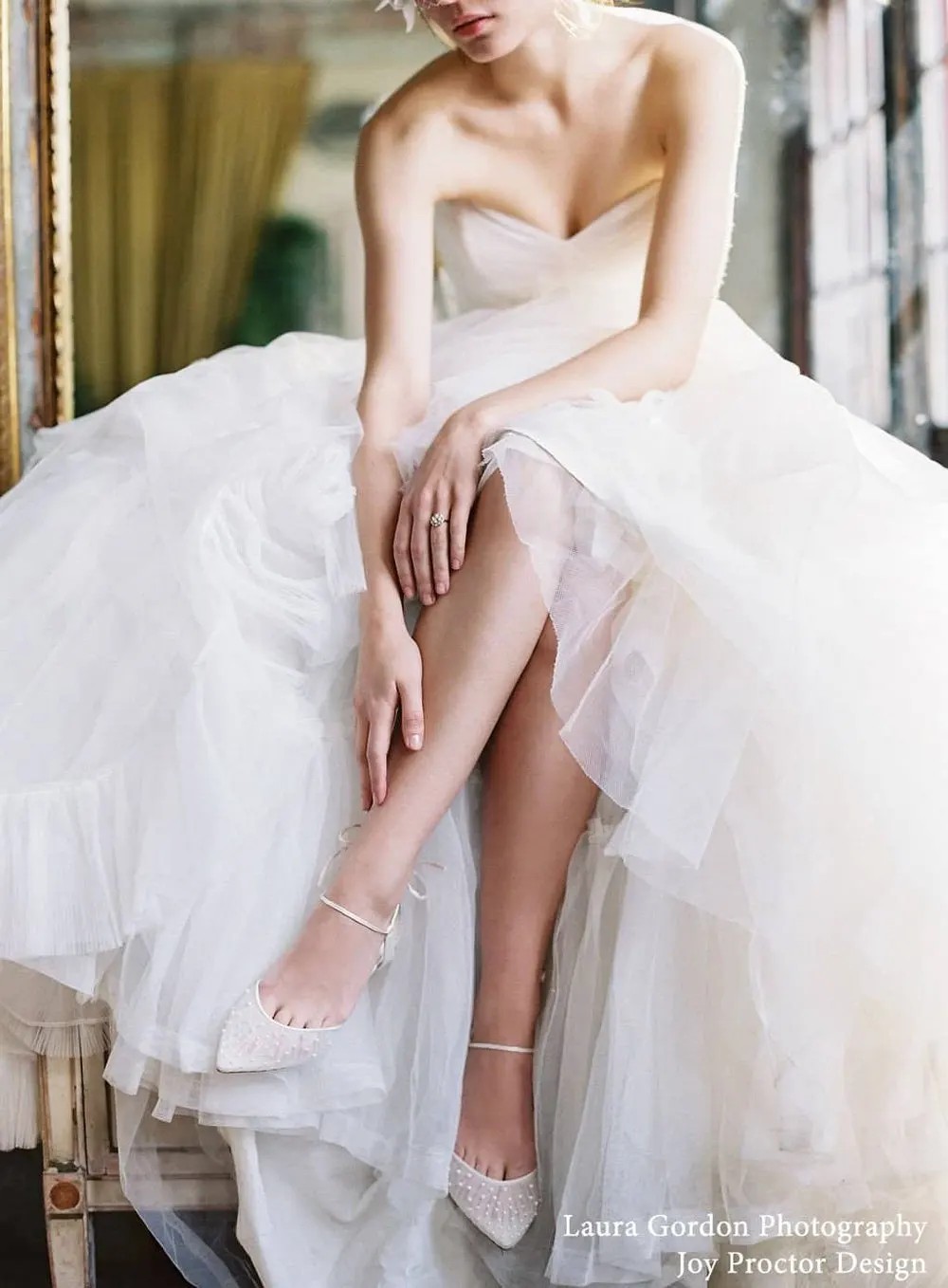 Pleated Tulle Bridal Flats