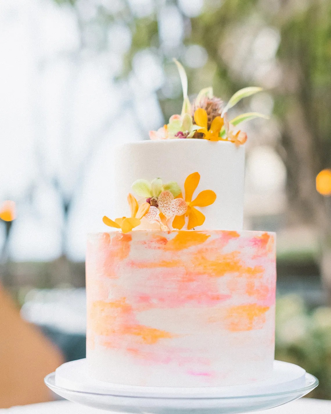 Watercolor Wedding Cake in Orange & Pink