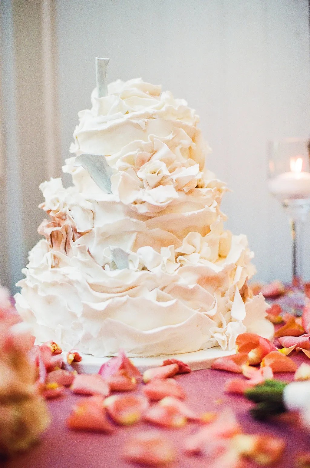 White Ruffle Wedding Cake