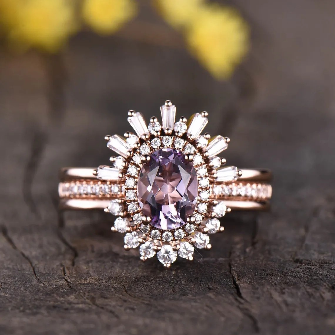 Amethyst Engagement Ring Set